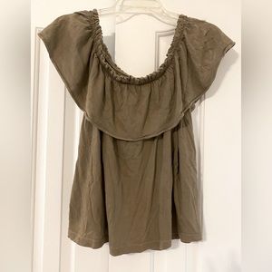 Current Elliott Off the Shoulder Knit Olive Green Top Sz Small